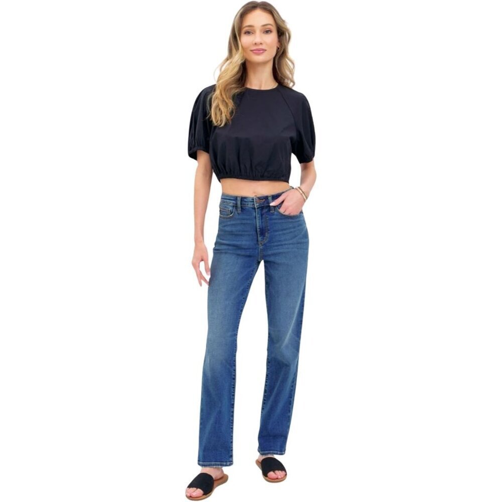 High-Waist Straight Leg Jeans Medium Wash Womens Size 9 Comfort Durable